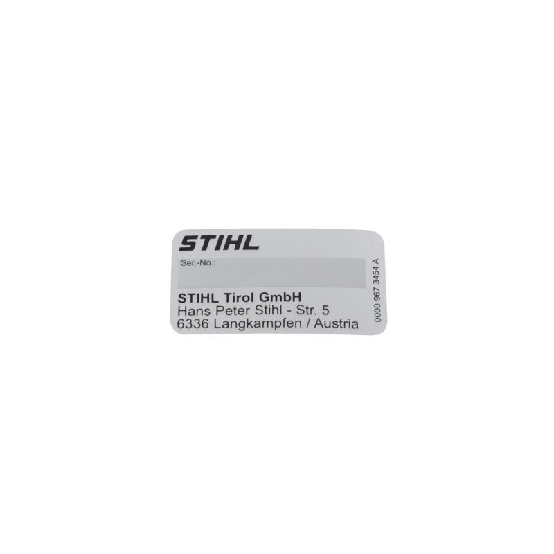 Plaque d'avertissement d'origine Stihl référence 0000 967 3454