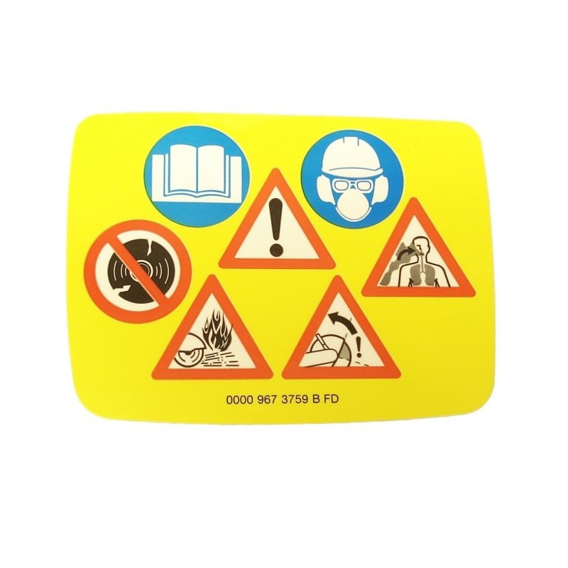 Pictogramme avertissement d'origine Stihl référence 0000 967 3759