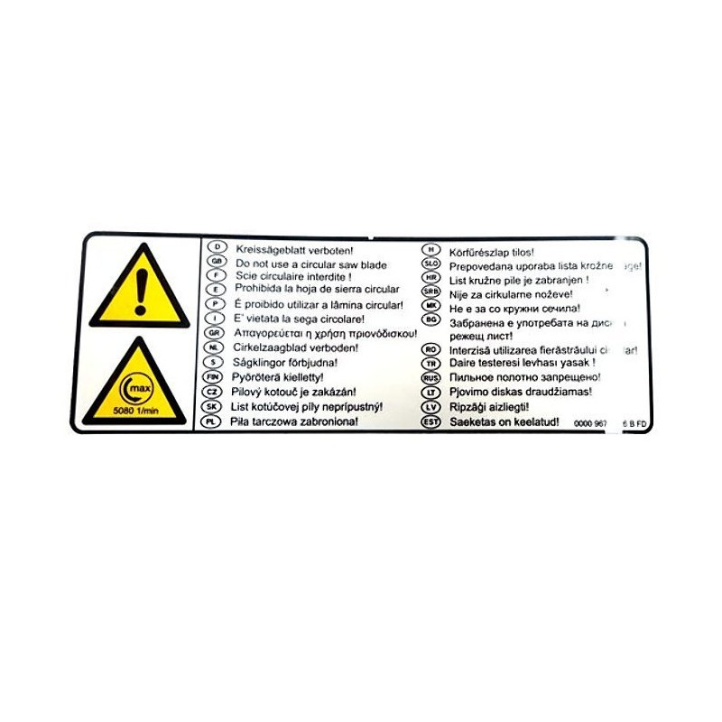 Pictogramme d'avertissement d'origine Stihl référence 0000 967 7226