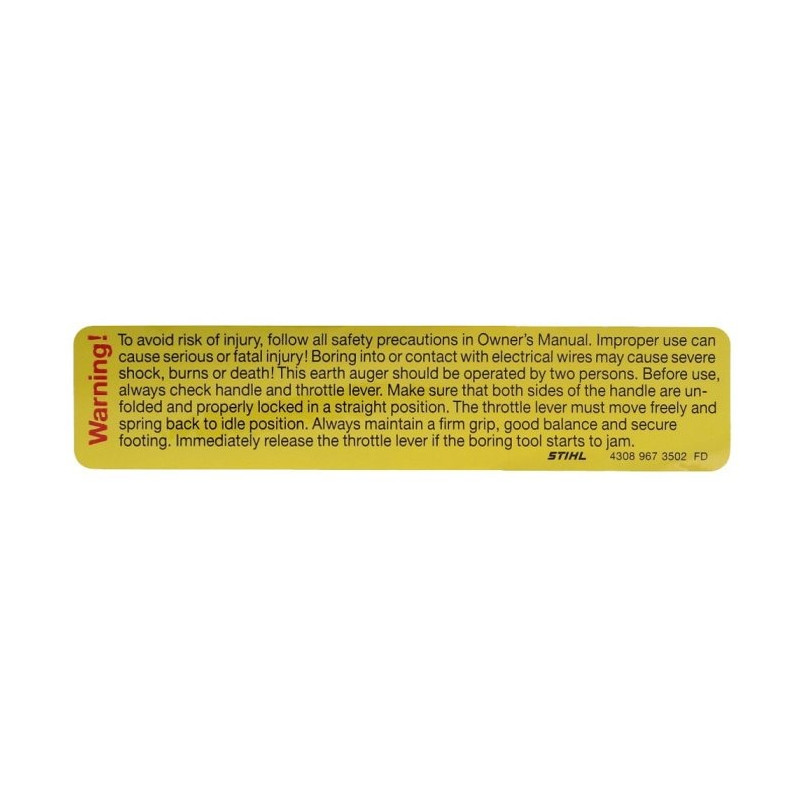 Plaque indicatrice d'origine Stihl référence 4308 967 3502
