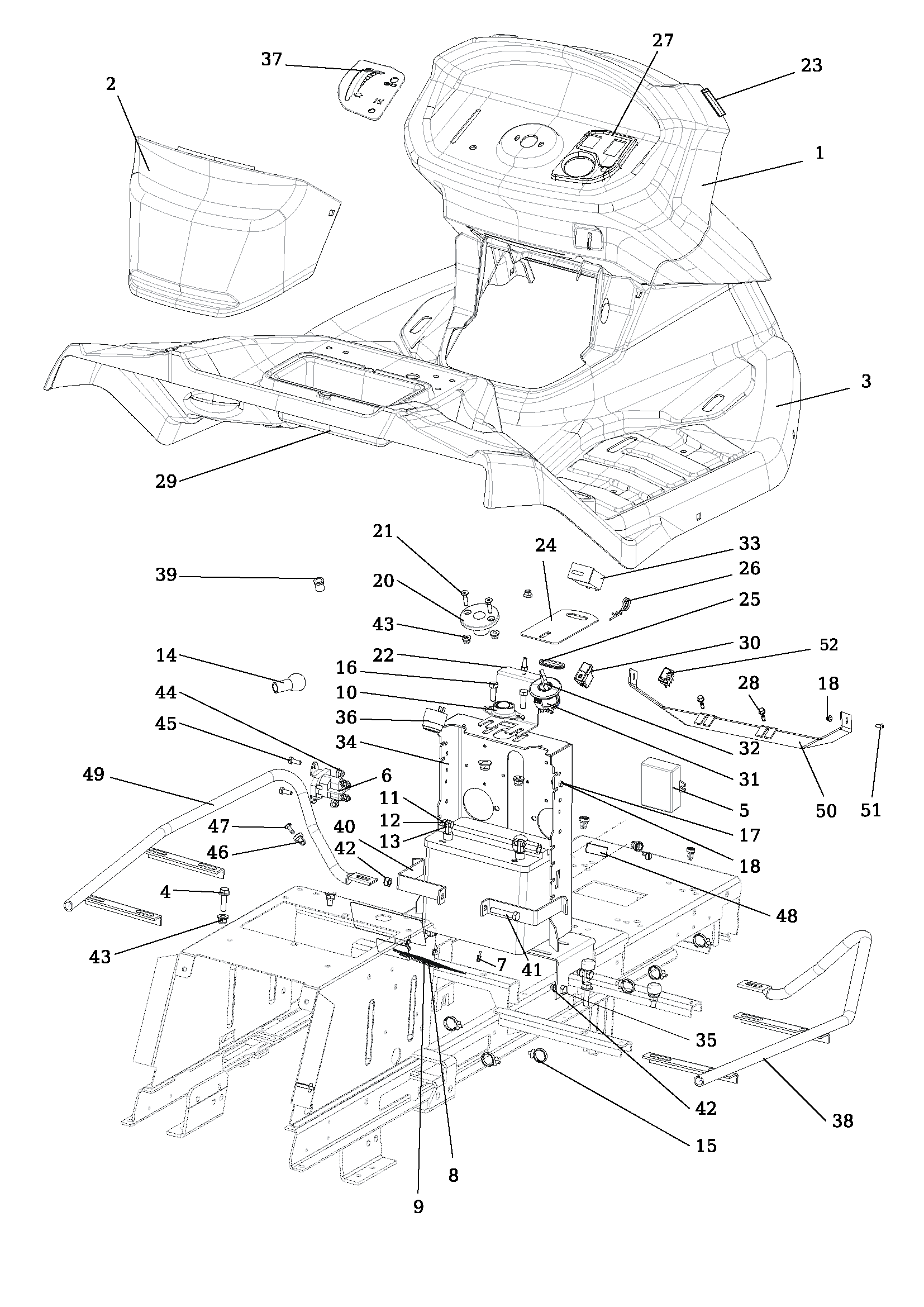 Vue éclatée OM 107 L/24 KH (K2400AVD V-Twin - EURO5) Cat. 2020