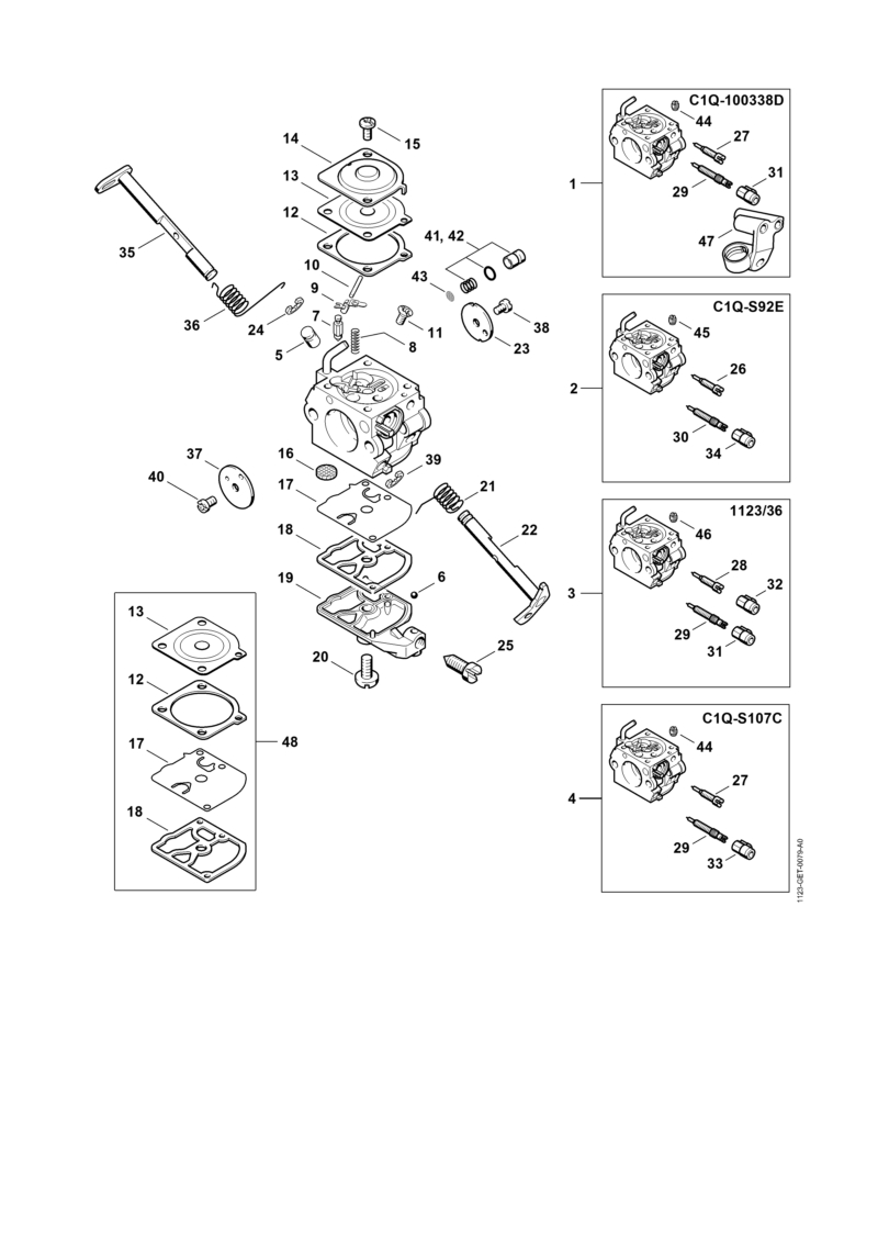 Carburateur C1Q­S91, -S92, -S107, C1Q-100338, 1123/36