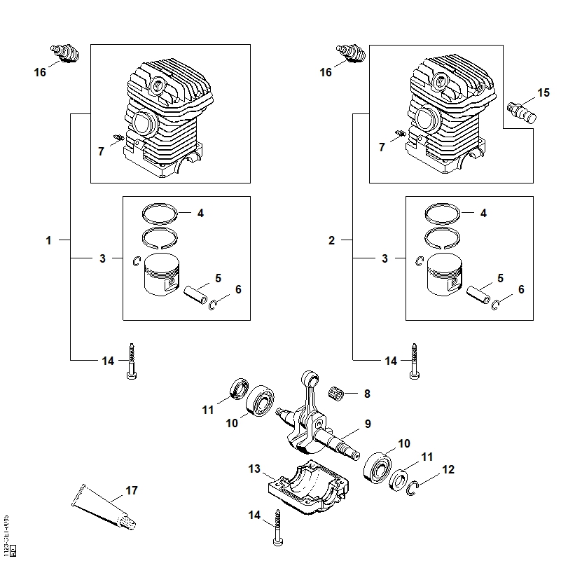 B - Bloc moteur 023, 023 L