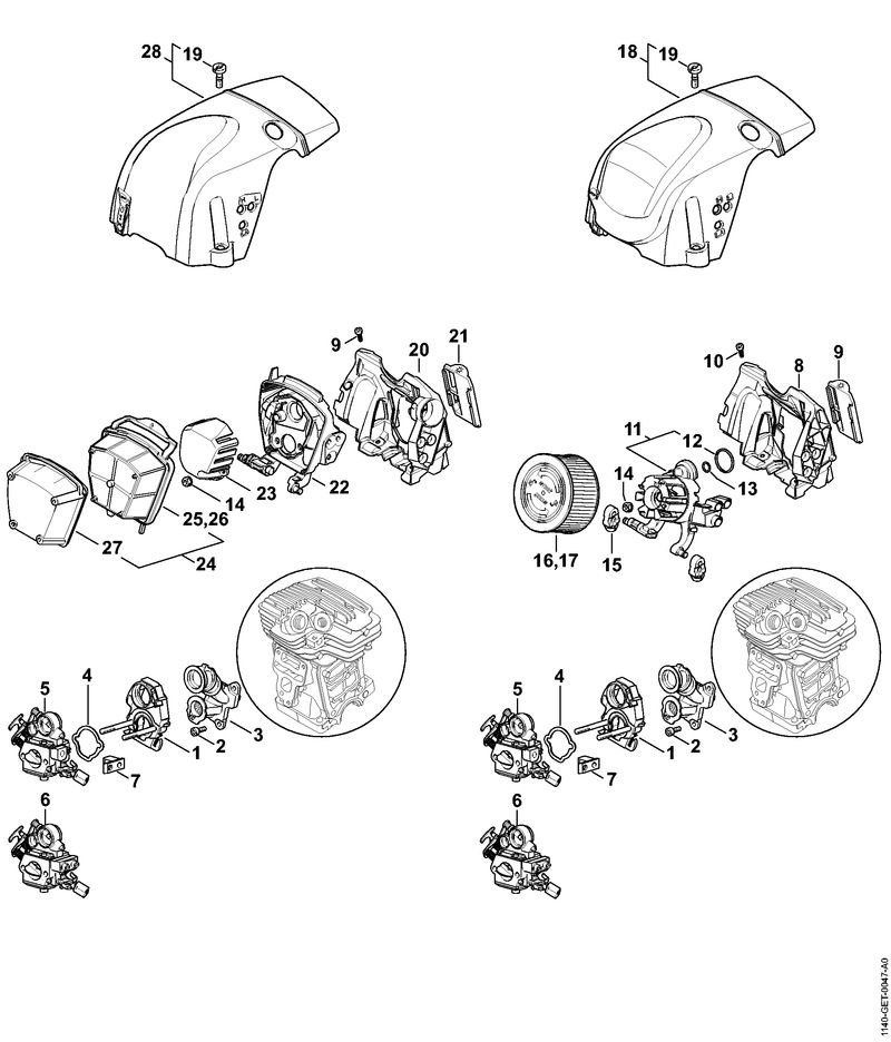 Support de carburateur, Filtre à air, Capot