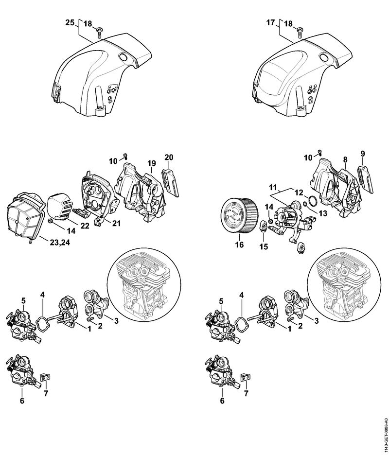 Support de carburateur, Filtre à air, Capot