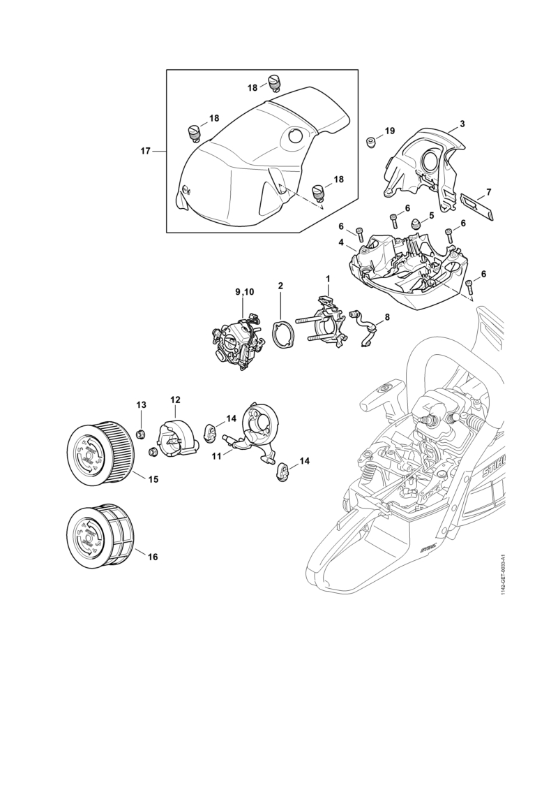 X - Support de carburateur, Filtre à air, Capot M-Tronic