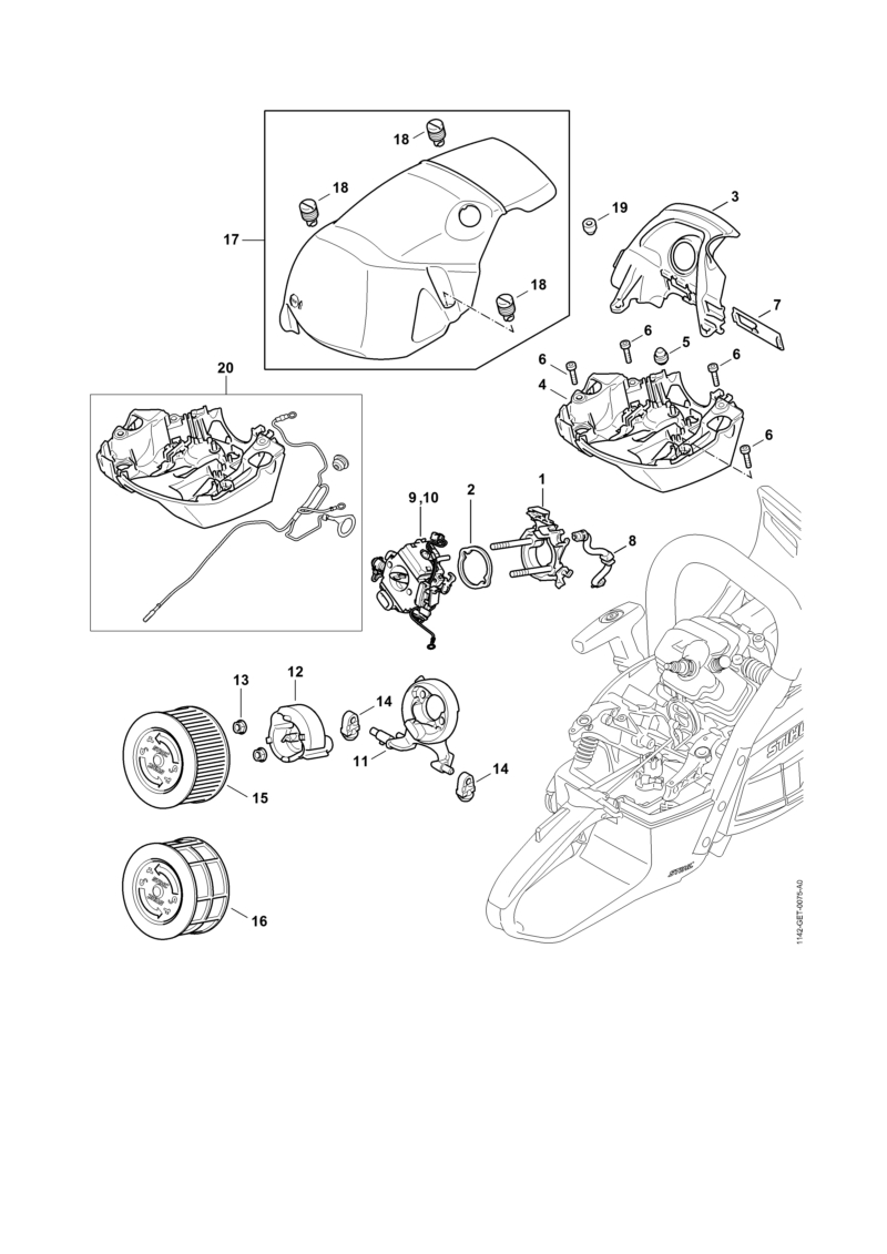 Z - Support de carburateur, Filtre à air, Capot M-Tronic (Chauffage)