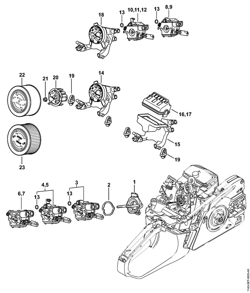 Support de carburateur, Filtre à air