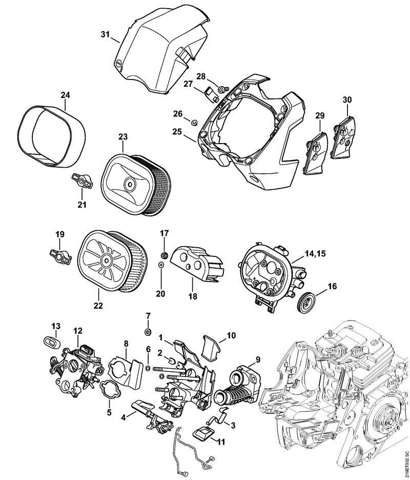 Support de carburateur, Filtre à air