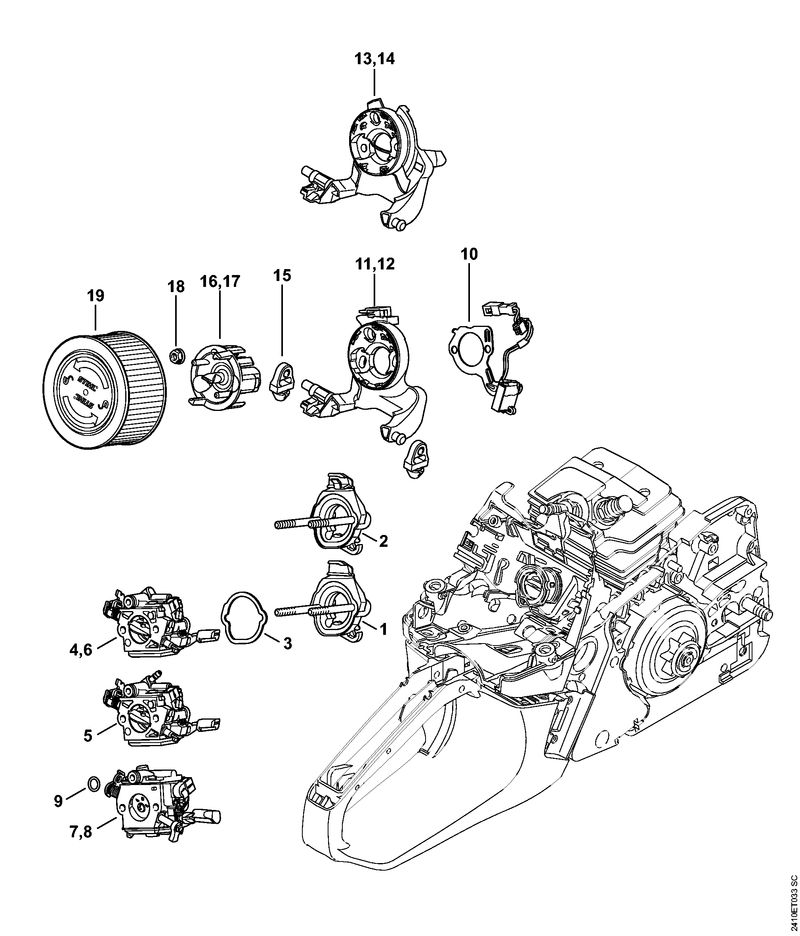 Support de carburateur, Filtre à air