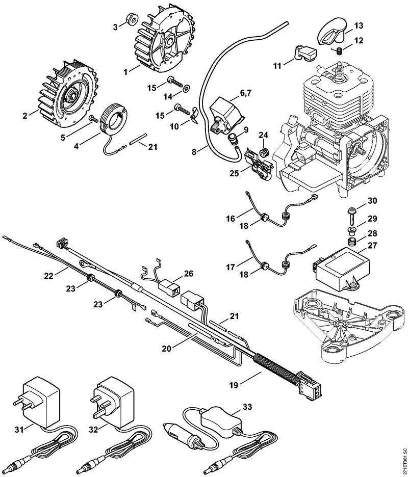 D - Dispositif d'allumage, Faisceau de câbles FR 450, 480, 480 C