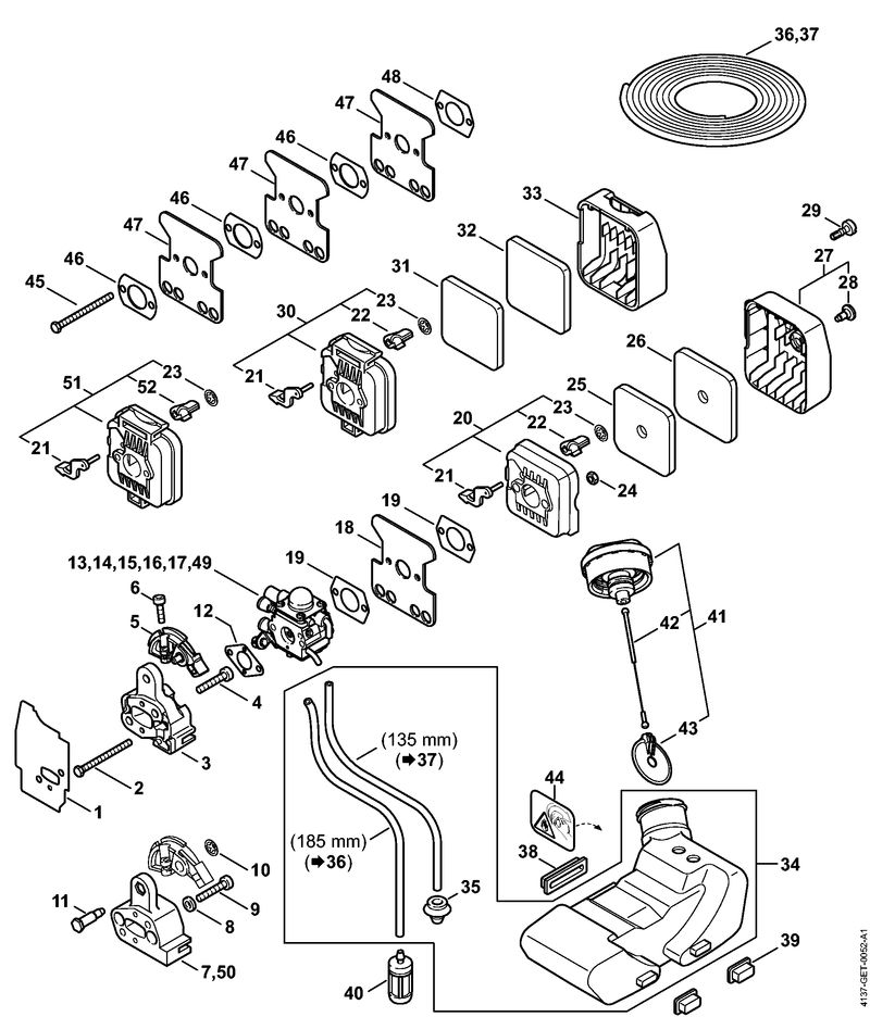 D - Filtre à air, Réservoir d'essence