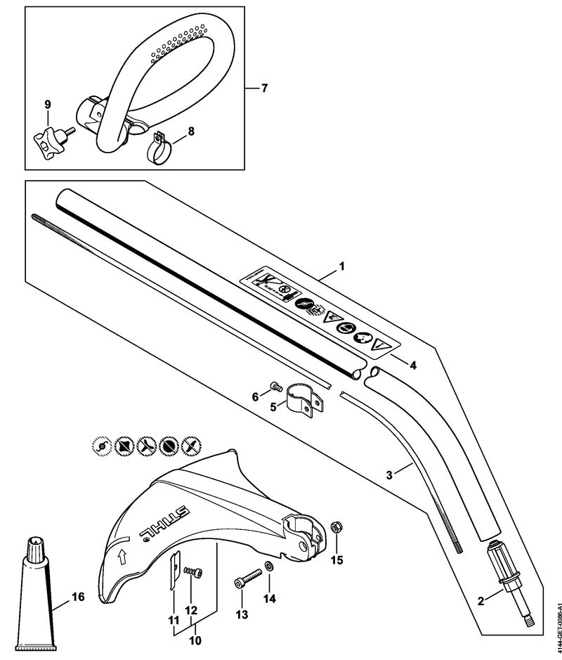 P - FS 50: Tube complet, Poignée en arc