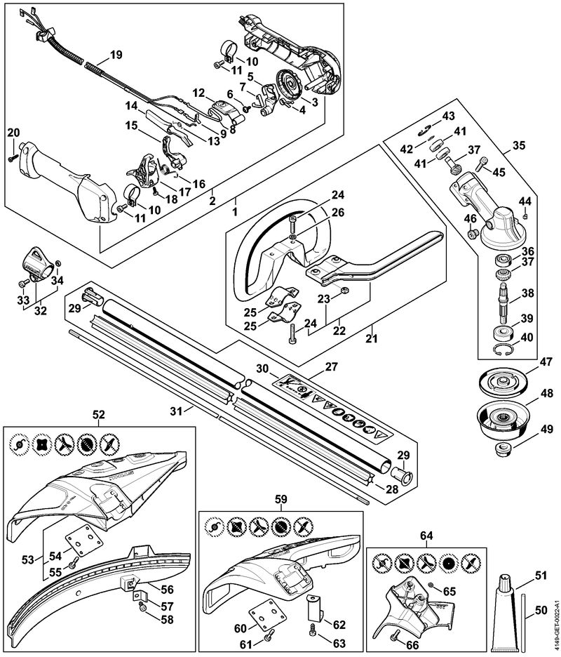 N - Poignée de commande, Tube complet, Réducteur de Numéro de machine 516962085