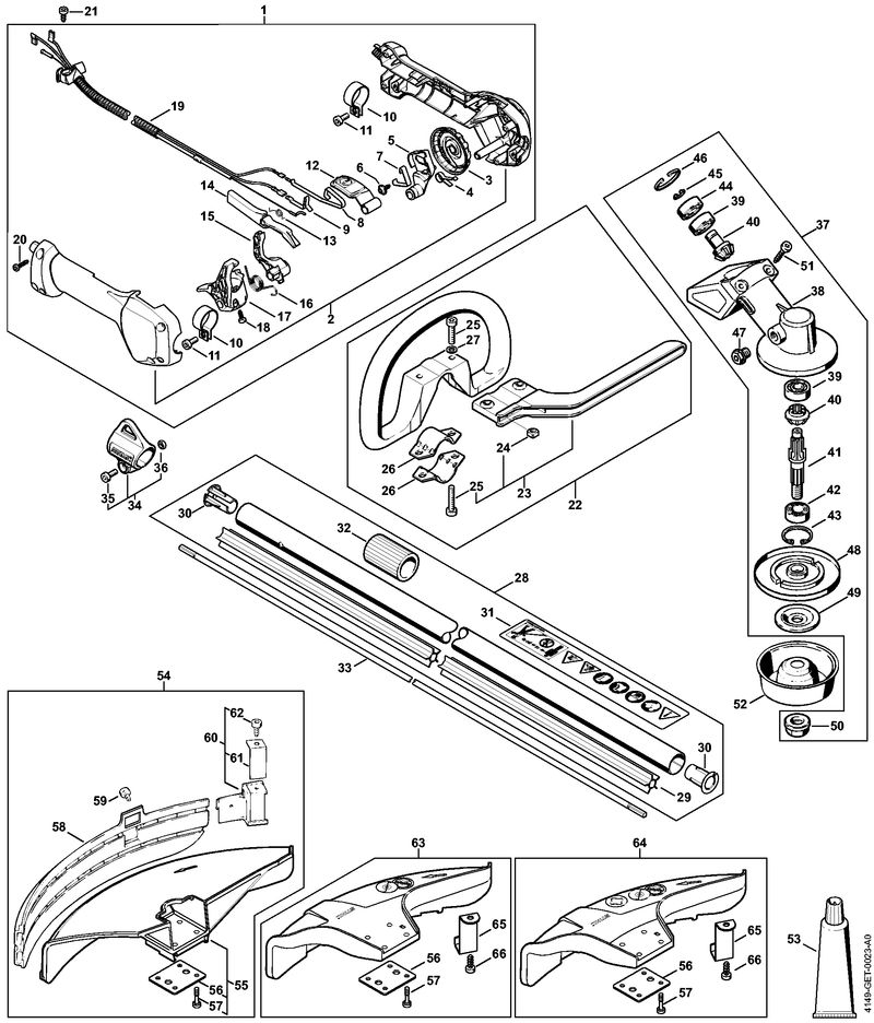 O - Poignée de commande, Tube complet, Réducteur jusqu'à numéro de machine 514309587