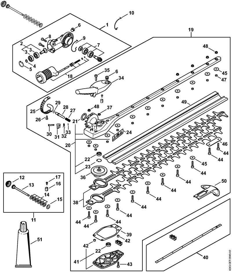 Réducteur de renvoi à angle réglable sur 145°, 500 mm