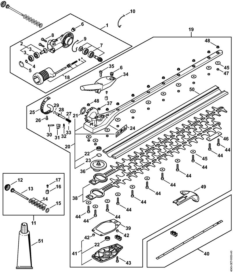 Réducteur de renvoi à angle réglable sur 145°, 600 mm
