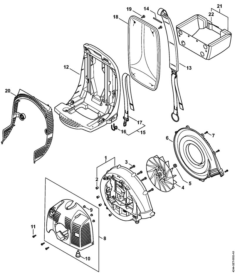 Q - Carter de turbine, capot, plaque dorsale