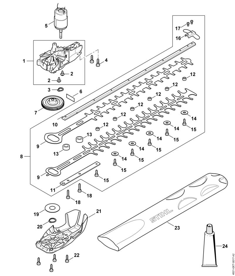 B - Réducteur, Moteur électrique, Barre de coupe