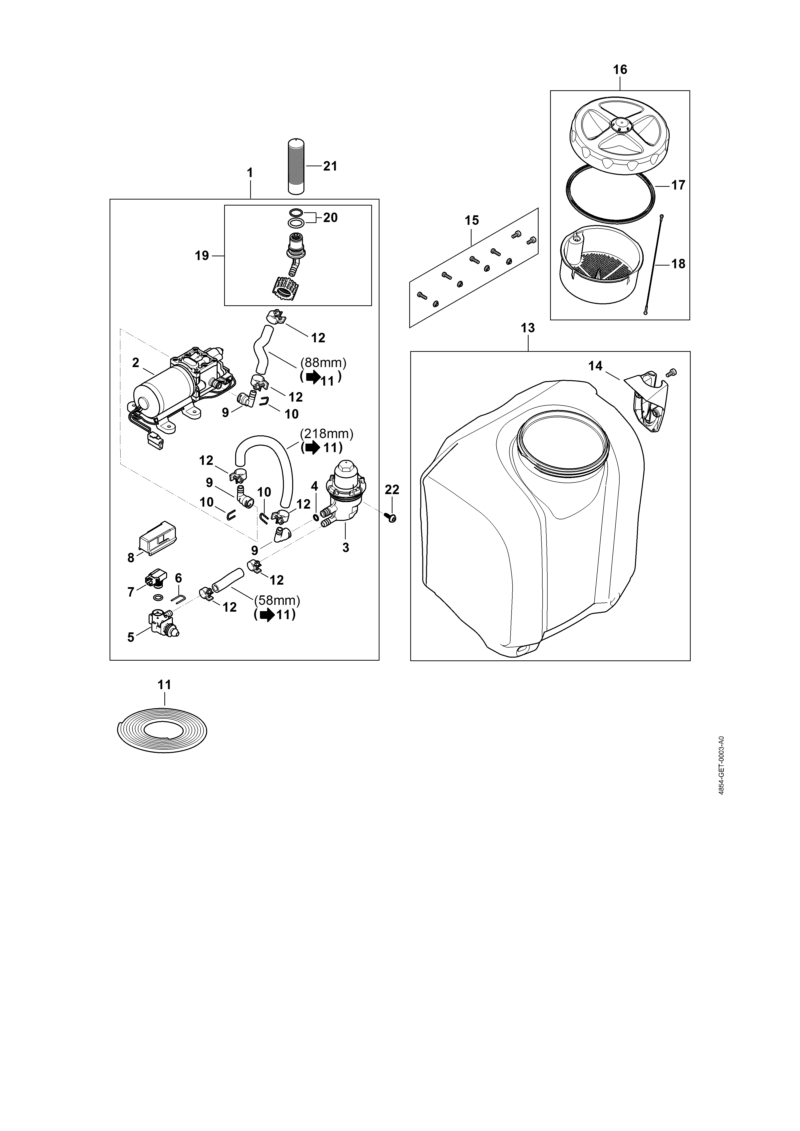C - Moteur électrique, Pompe, Réservoir de liquide