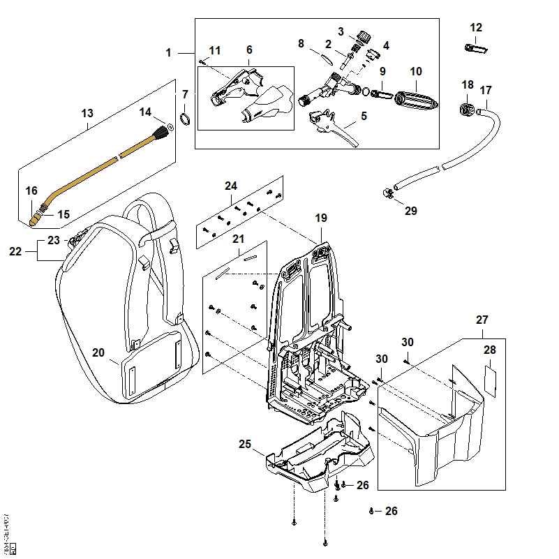 A - Pistolet avec manomètre, Harnais