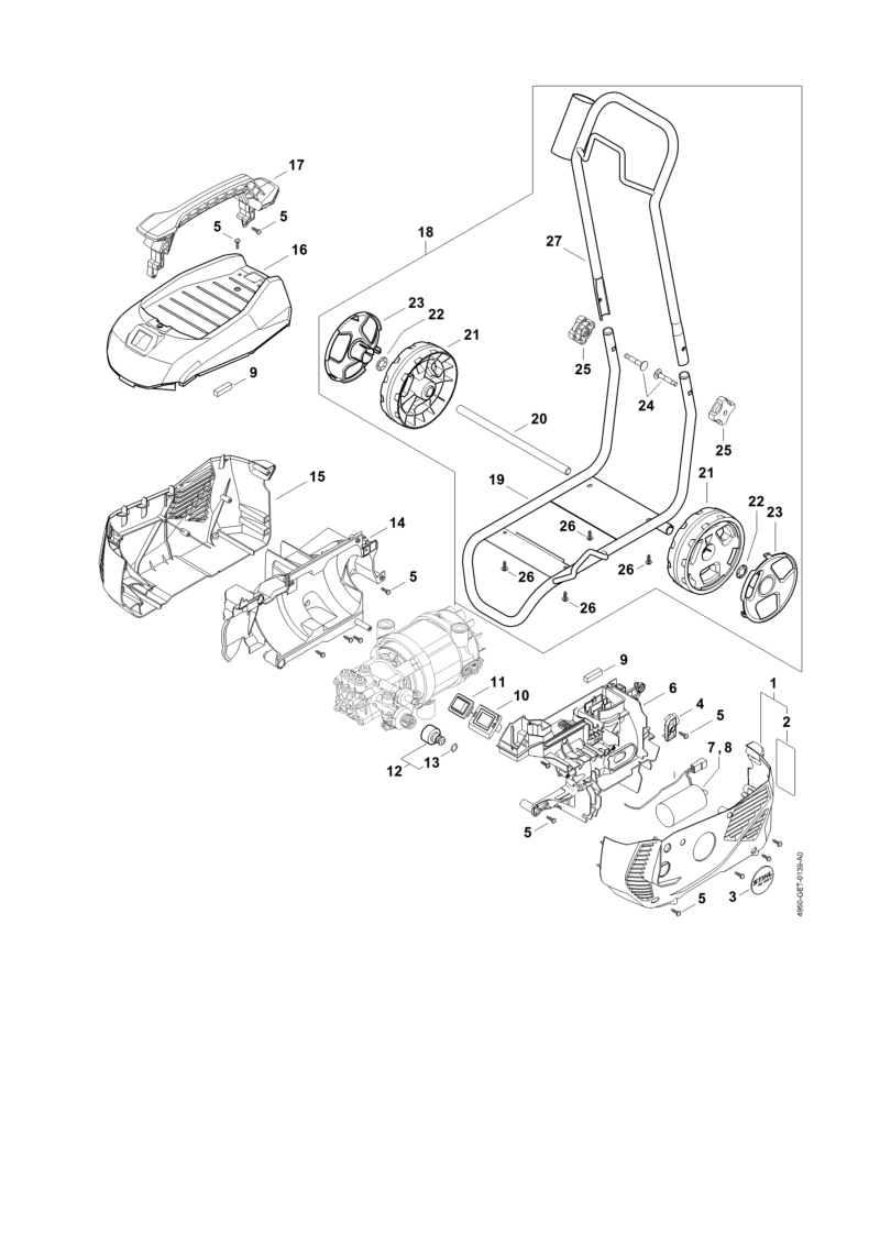 Chariot, Déflecteur d'air, Capot, Boîtier électrique