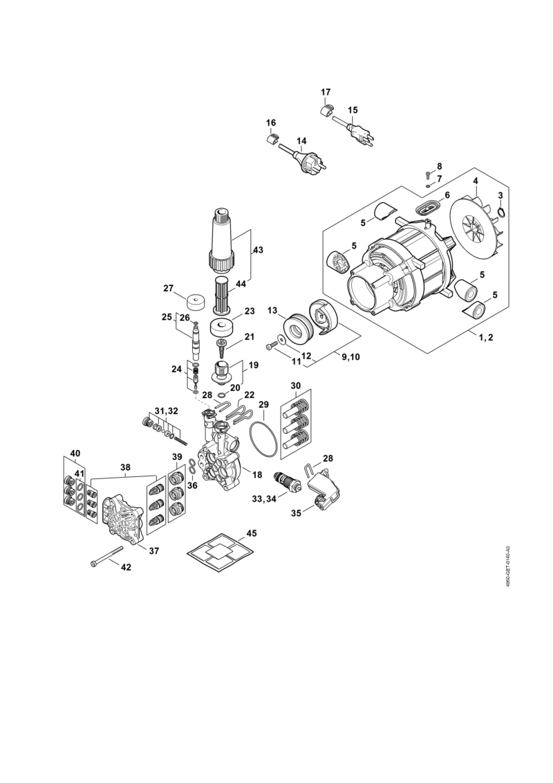 Moteur électrique, Câble électrique, Bloc de soupapes, Pompe