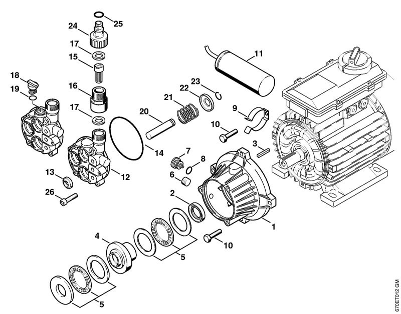 RE 161 K: Carter de commande, Pompe