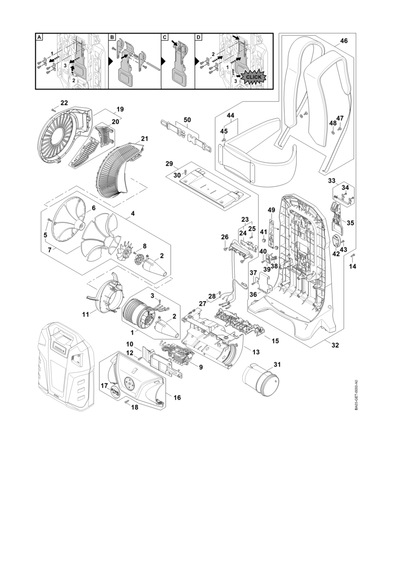 Turbine, Carter moteur, Plaque dorsale