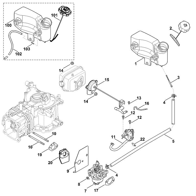 G - Carburateur, conduite d'alimentation en carburant