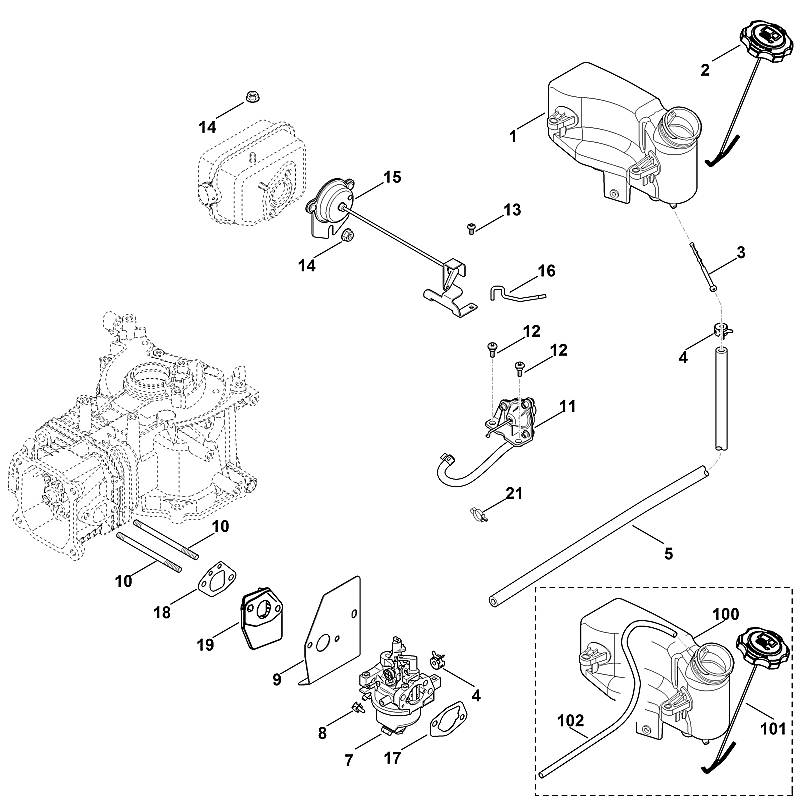 G - Carburateur, conduite d'alimentation en carburant
