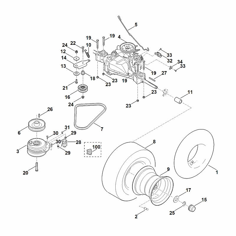 H - Transmission, roue arrière
