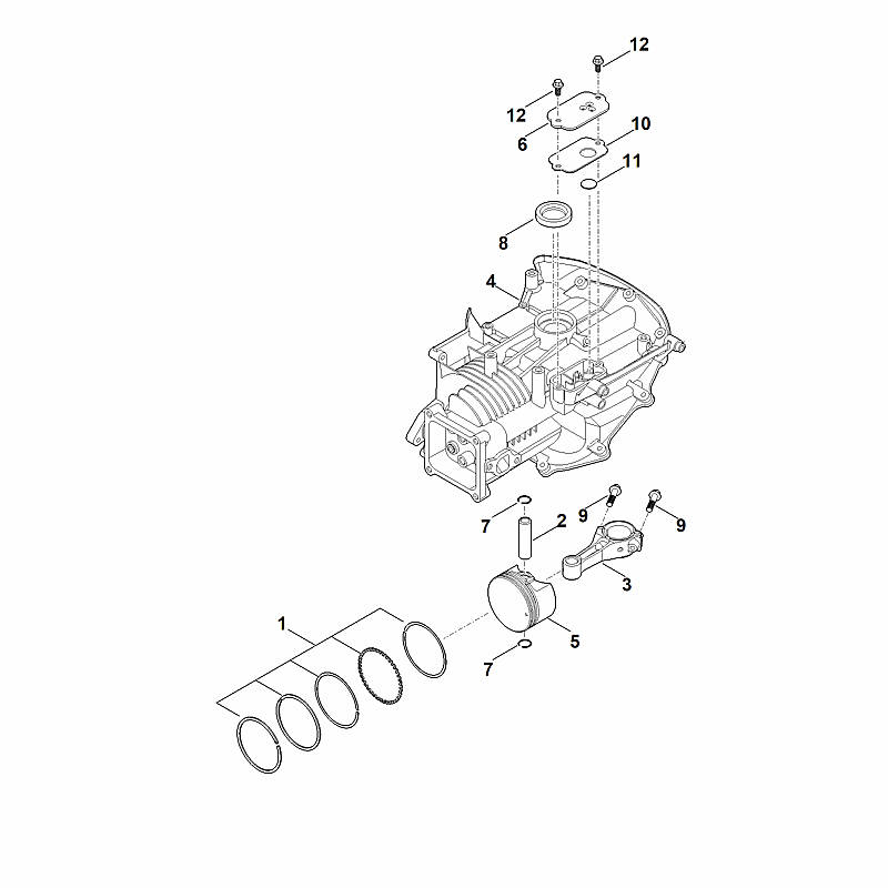 C - Carter de vilebrequin, piston, bielle