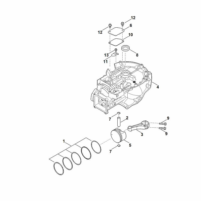 C - Carter de vilebrequin, piston, bielle