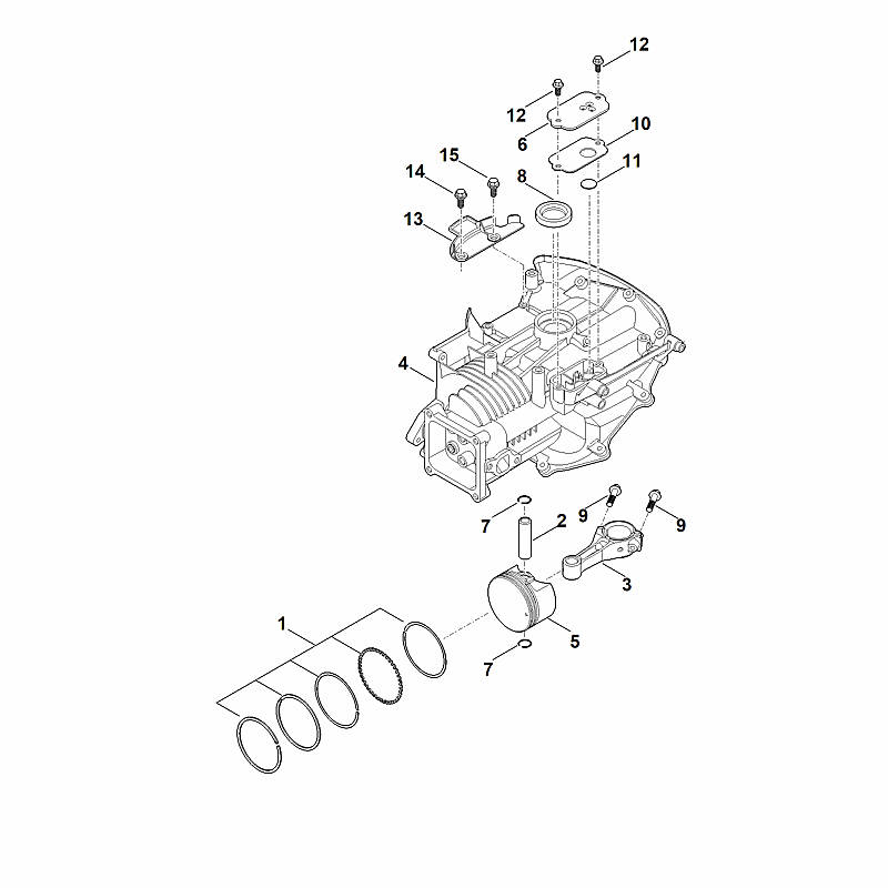 C - Carter de vilebrequin, piston, bielle