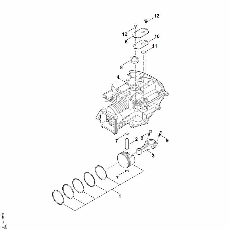C - Carter de vilebrequin, piston, bielle