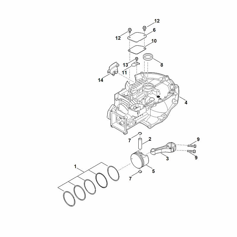 C - Carter de vilebrequin, piston, bielle