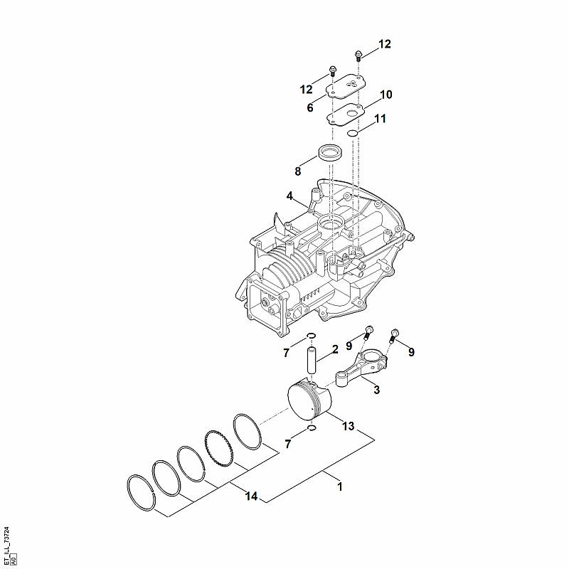C - Carter de vilebrequin, piston, bielle