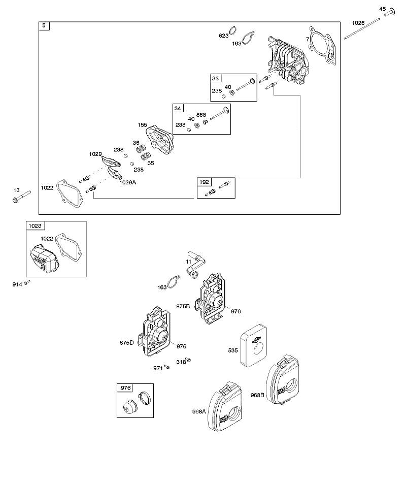 A - Filtre à air, culasse, jeu de joints