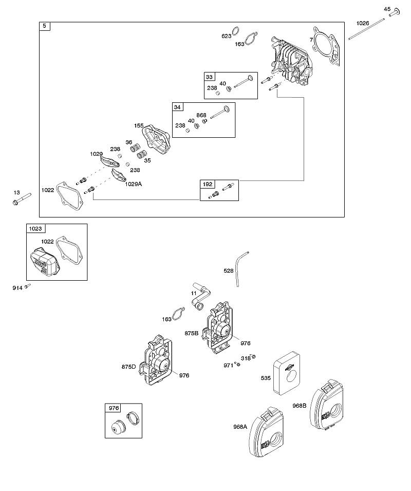 A - Filtre à air, culasse, jeu de joints