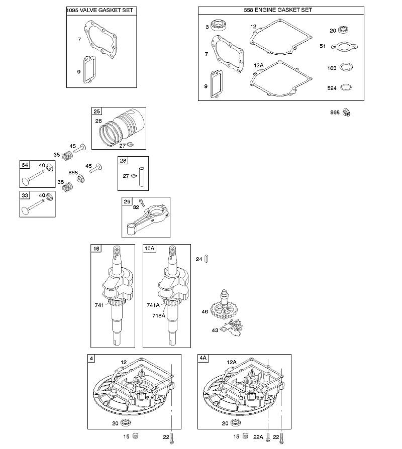 D - Arbre à cames, couvercle de carter de vilebrequin/carter d'huile, vilebrequin, jeu de joints – moteur, jeu de joints – soupape, piston/segments/bielle