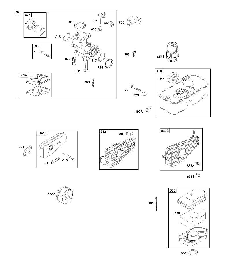 A - Filtre à air, carburateur, système d'échappement, alimentation en carburant