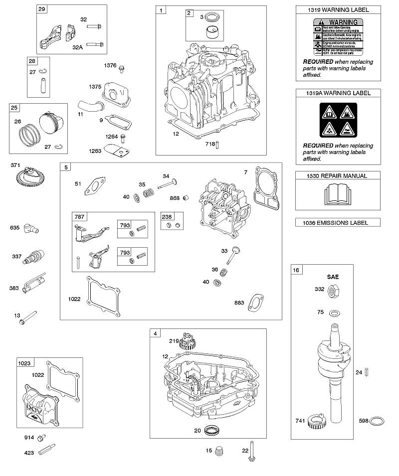 D - pignon d'arbre à cames, revêtement de carter de vilebrequin / carter de vilebrequin, vilebrequin, cylindre, culasse, piston / segment de piston / bielle