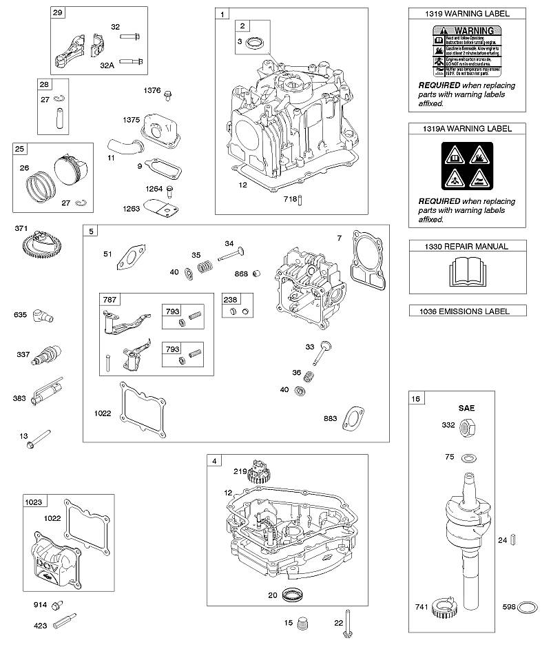 D - pignon d'arbre à cames, revêtement de carter de vilebrequin / carter de vilebrequin, vilebrequin, cylindre, culasse, piston / segment de piston / bielle