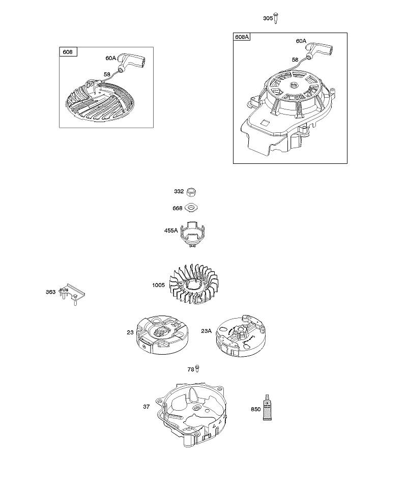 H - Volant moteur, démarreur à rappel