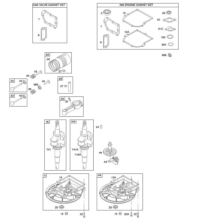 D - Arbre à cames, couvercle de carter de vilebrequin/carter d'huile, vilebrequin, jeu de joints – moteur, jeu de joints – soupape, piston/segments/bielle