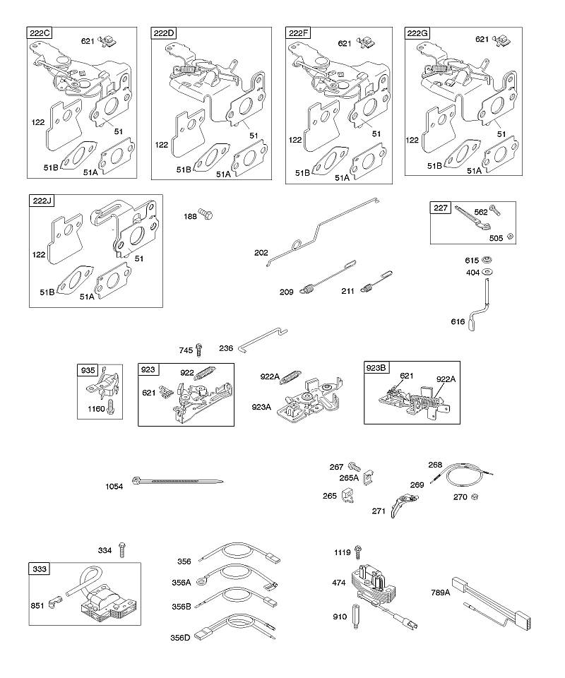 E - Commandes, frein du volant moteur, ressort du régulateur, allumage