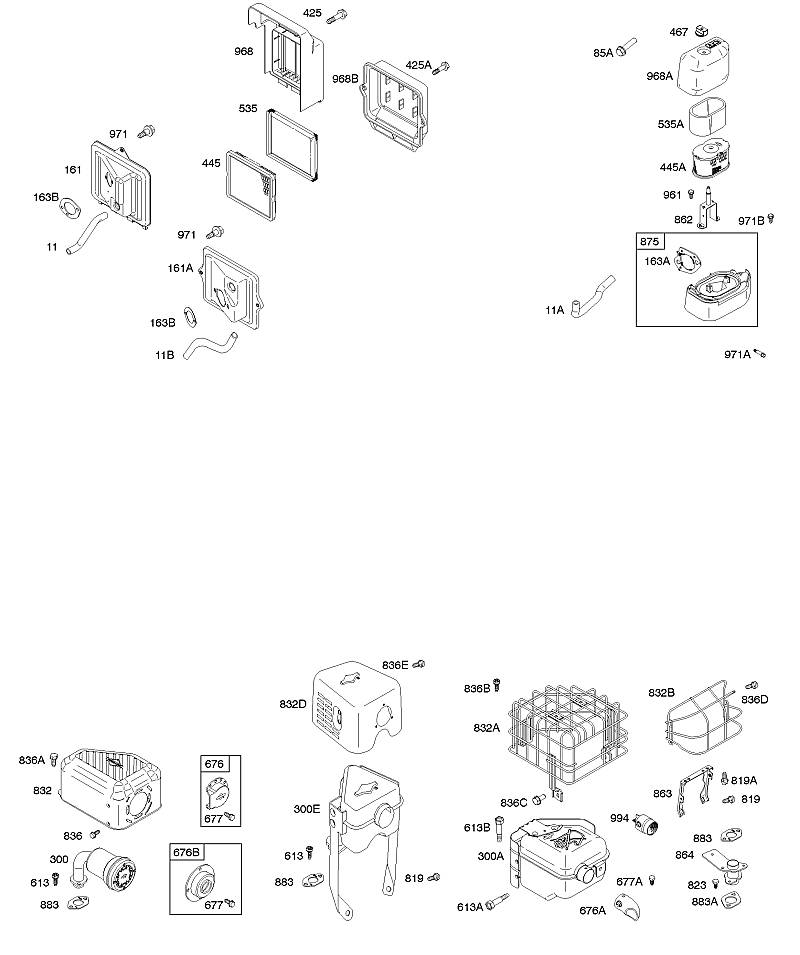 A - Filtre à air, commandes, système d'échappement