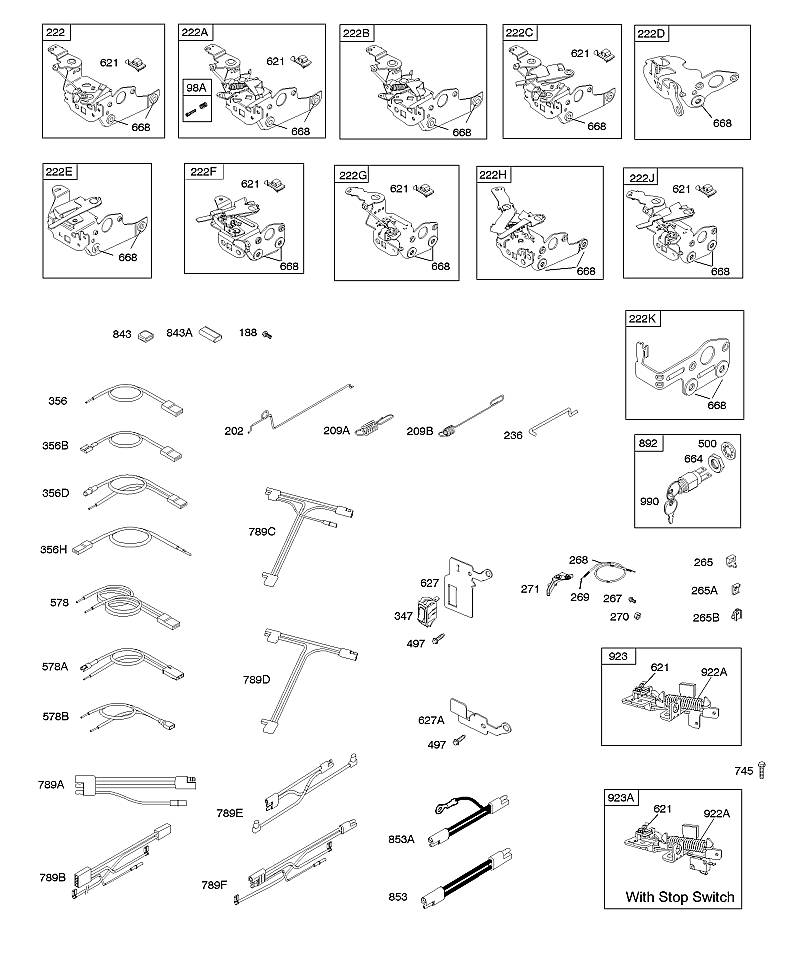 E - Commandes, électrique, frein du volant-moteur, ressort du régulateur