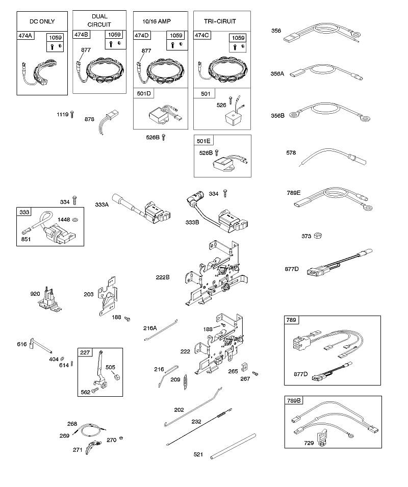B - Alternateur, commandes, ressort du régulateur, allumage